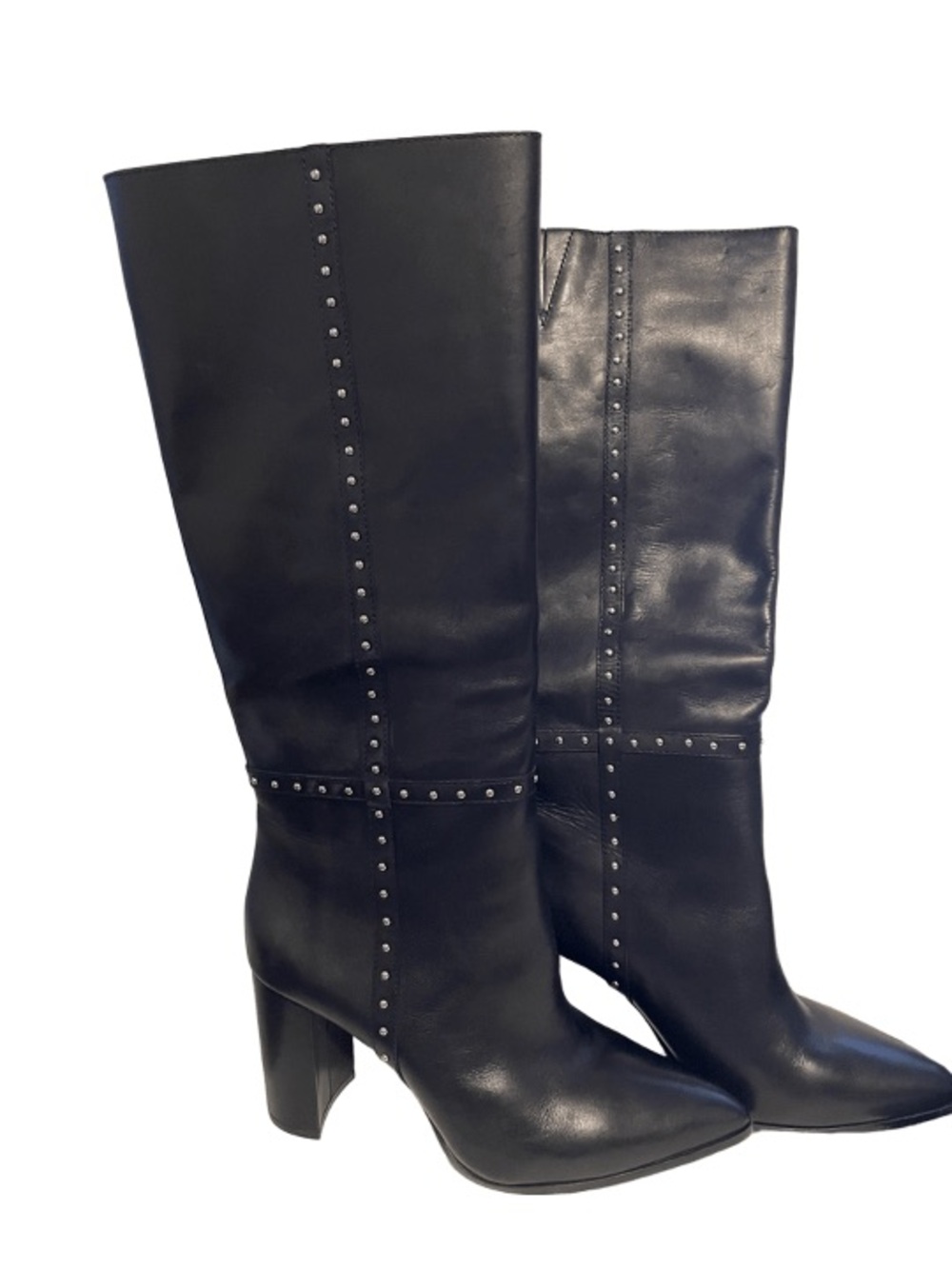 Paige Black Studded Knee-High Leather Boots